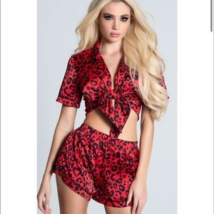 YANDY VALENTINE 
ROARING LOVE SATIN SHORT SET